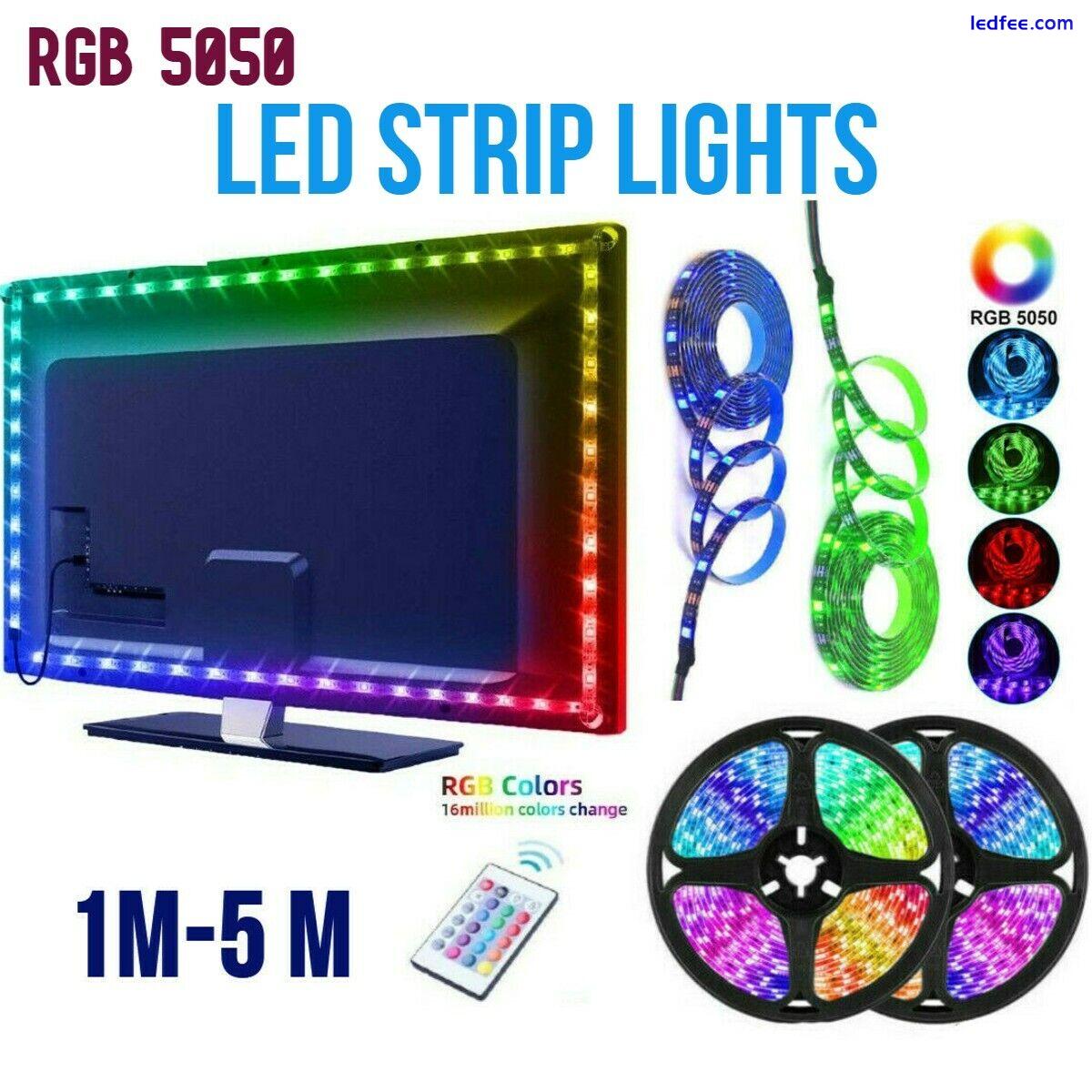 LED Strip Lights 1- 5m RGB 5050 Colour Changing Tape Cabinet Kitchen TV Lighting 0 