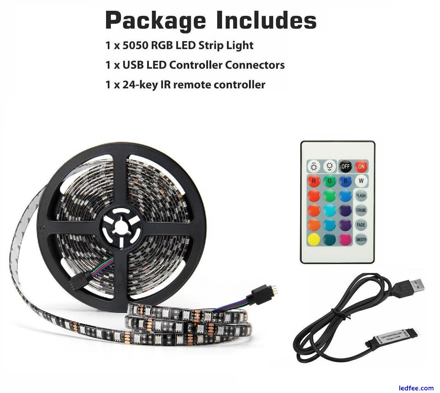 LED Strip Lights 1- 5m RGB 5050 Colour Changing Tape Cabinet Kitchen TV Lighting 15 