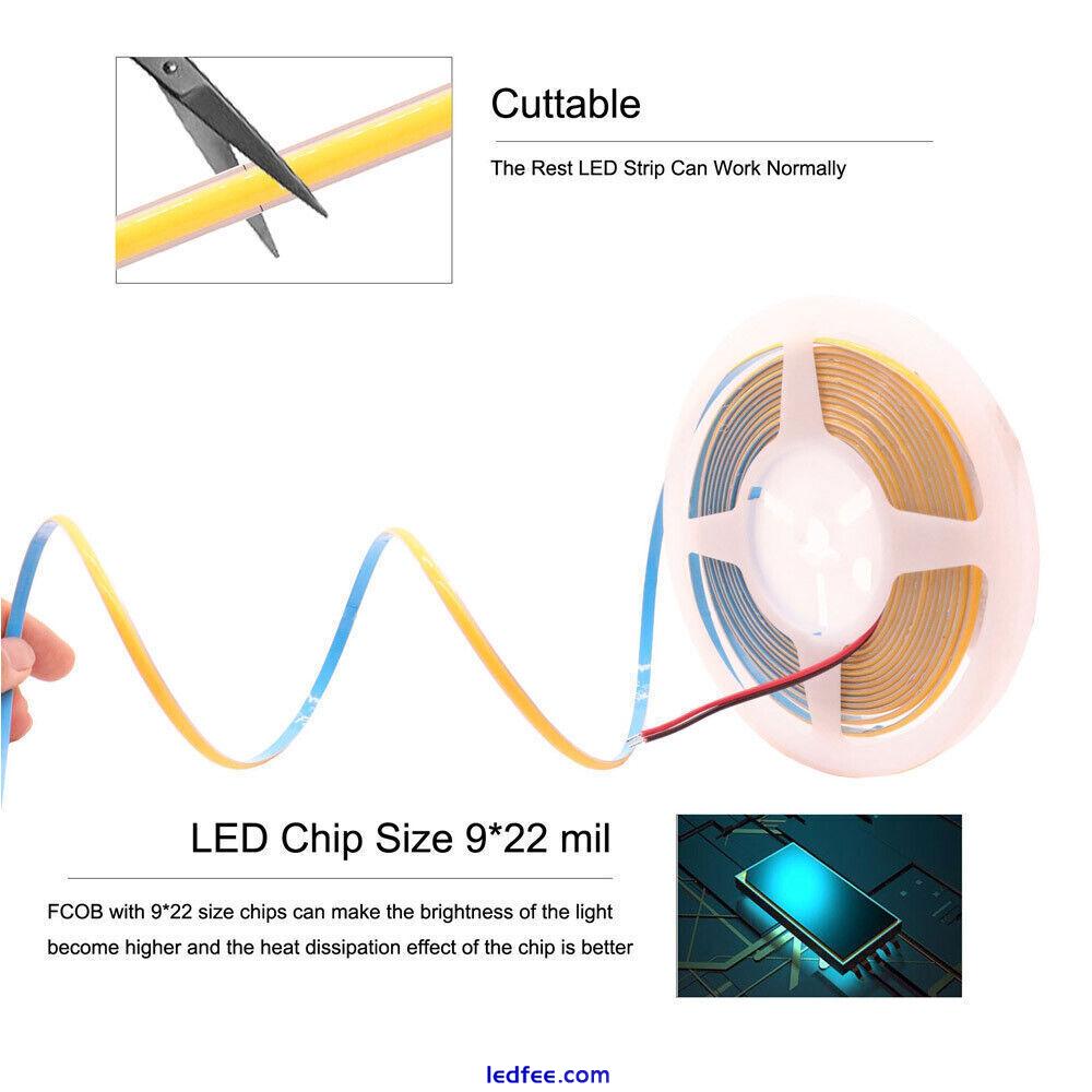 5mm High Density COB LED Strip Lights Tape Cabinet Kitchen Light Rope Flexible 2 