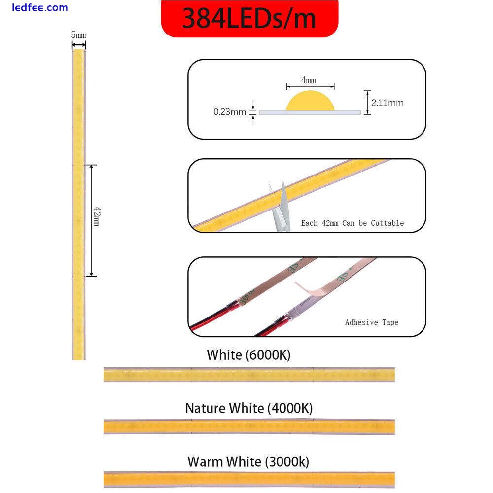 5mm High Density COB LED Strip Lights Tape Cabinet Kitchen Light Rope Flexible 4 