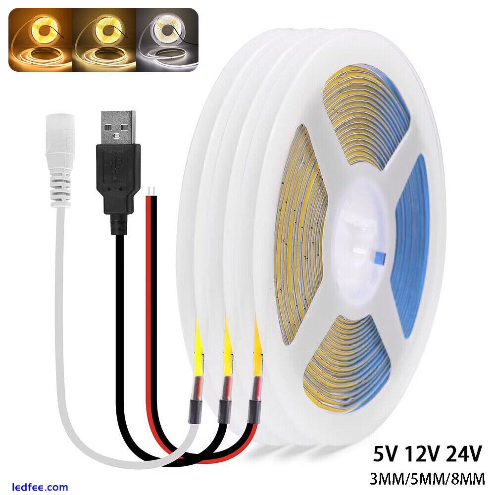 LED Strip Lights 5V 12V 24V COB High Density Flexible Tape TV Self Adhesive Band 0 