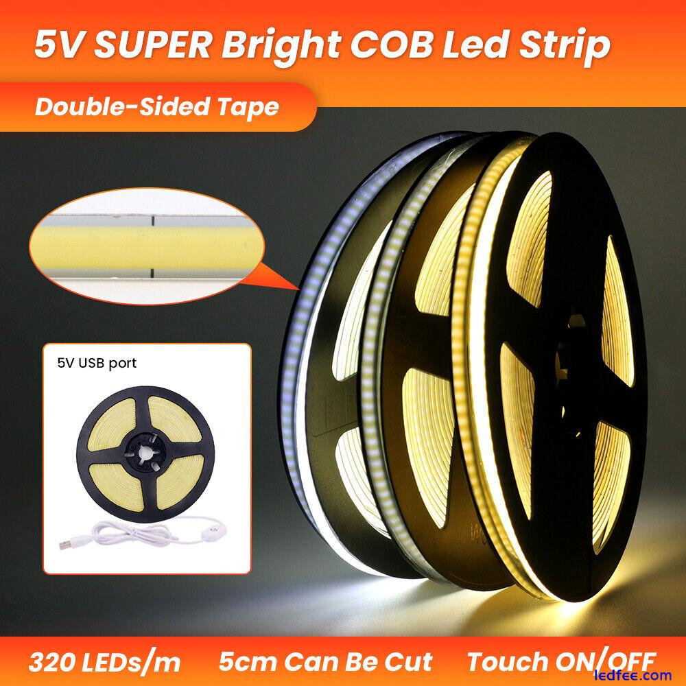 LED Strip Lights 5V 12V 5mm COB High Density Flexible Tape Rope Cabinet Dimmable 4 
