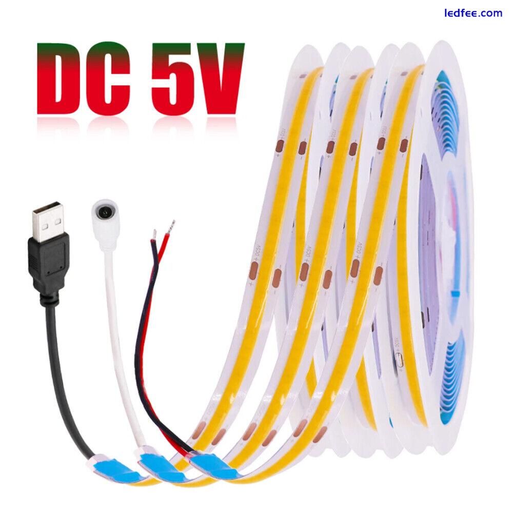 High Density COB LED Strip Lights 5V Tape Cabinet Kitchen Light Rope Flexible 0 