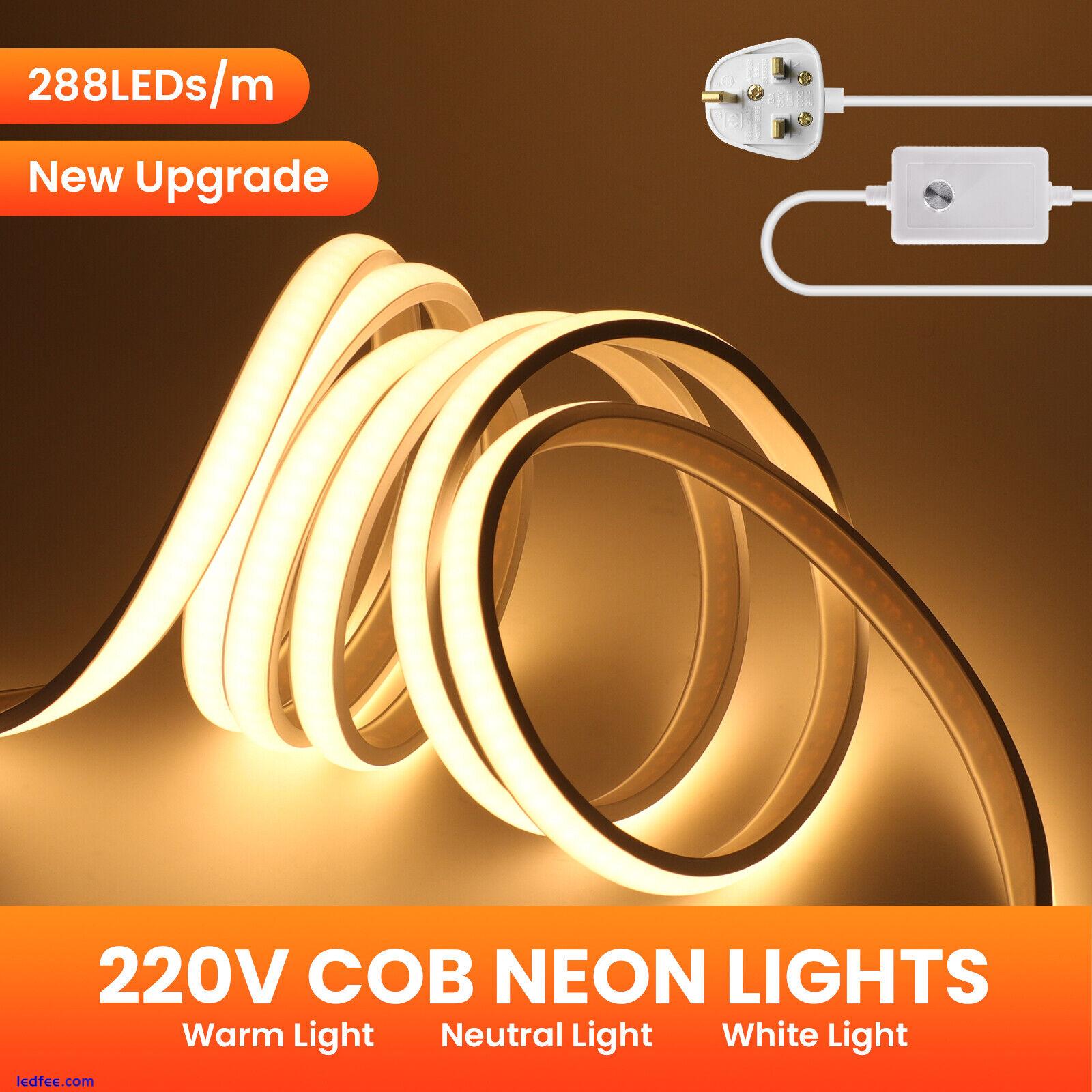 220V COB LED Neon Strip Lights Dimmable Waterproof Rope Outdoor Lighting UK Plug 1 