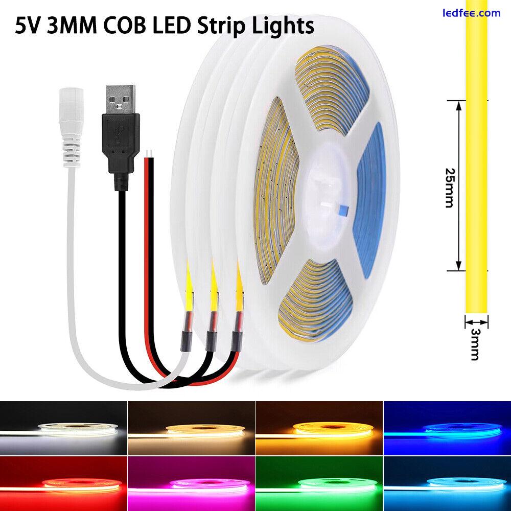 LED Strip Lights COB 5V 3MM High Density Flexible Tape TV Lighting Self Adhesive 0 