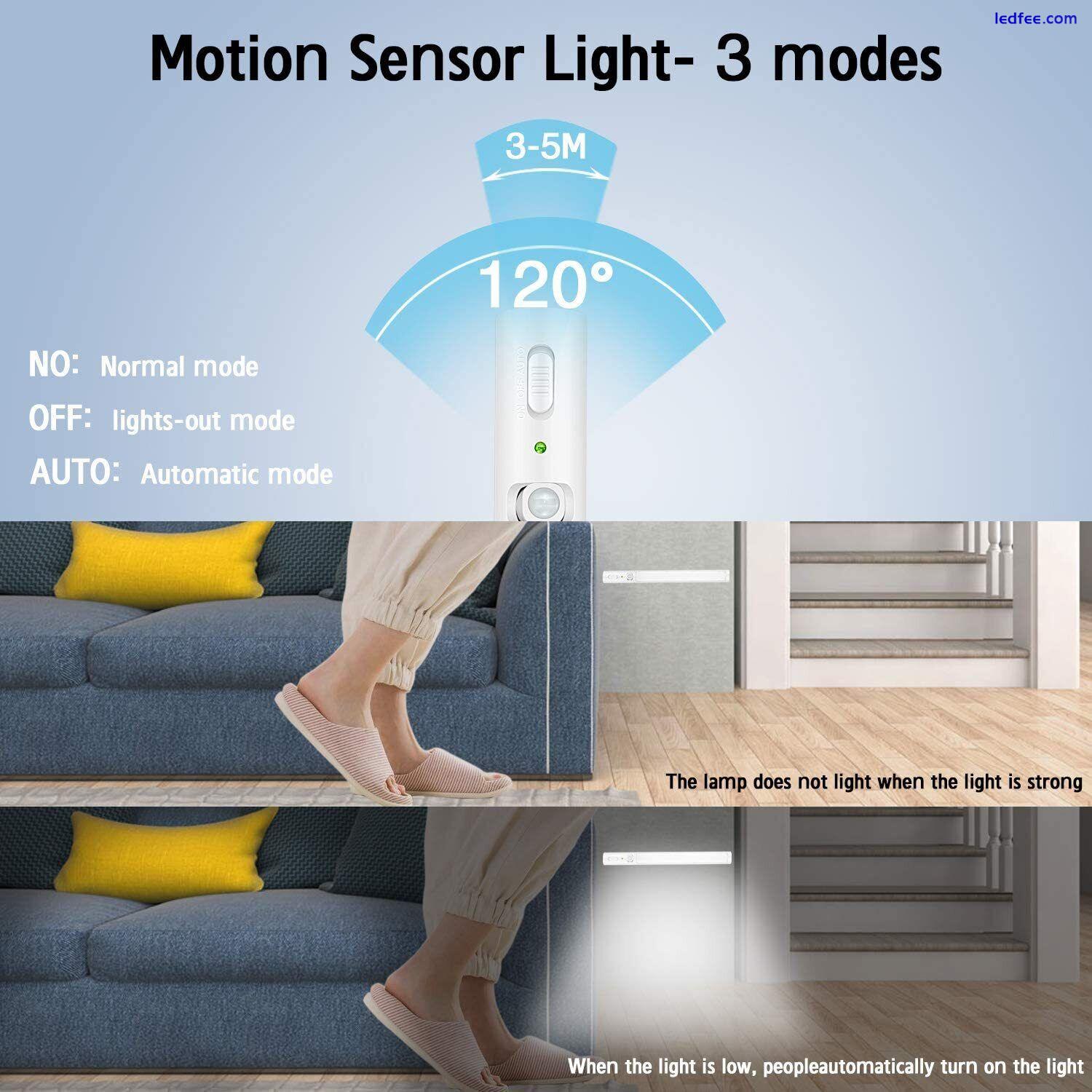 LED PIR Motion Sensor Light Strip Wireless USB Rechargeable Cabinet Closet Lamp 3 