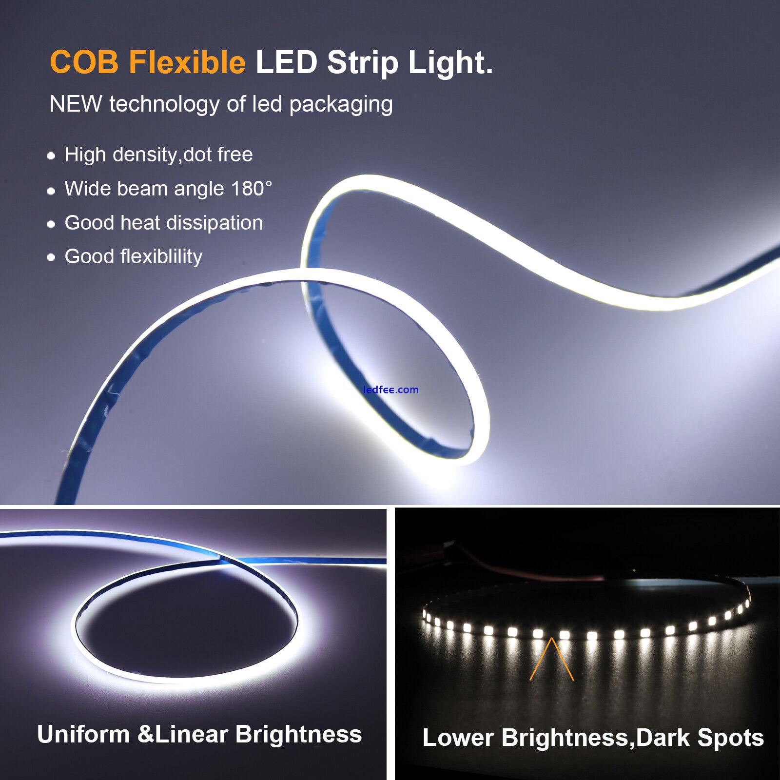 COB LED Strip Light Flexible Tape Lights 12V 24V 384LED/m Cabinet Lighting White 5 