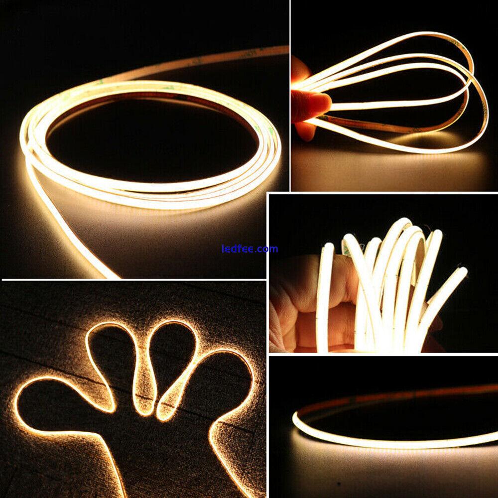 4mm PCB COB LED Strip Light Set Dimmable Tape Light W/ Adapter Remote Controller 5 