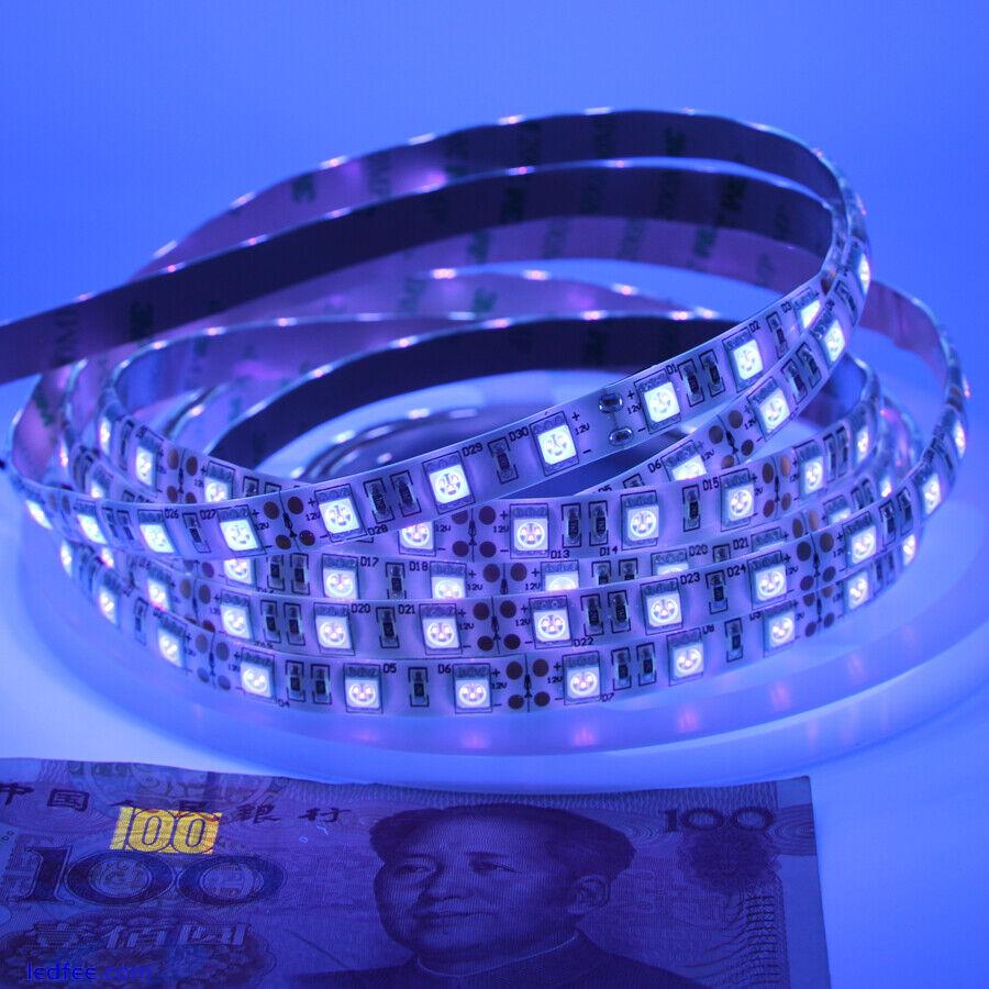 5m UV LED Flexible Strip 5050 SMD 395-405nm black light lamp RF remote DC power 2 