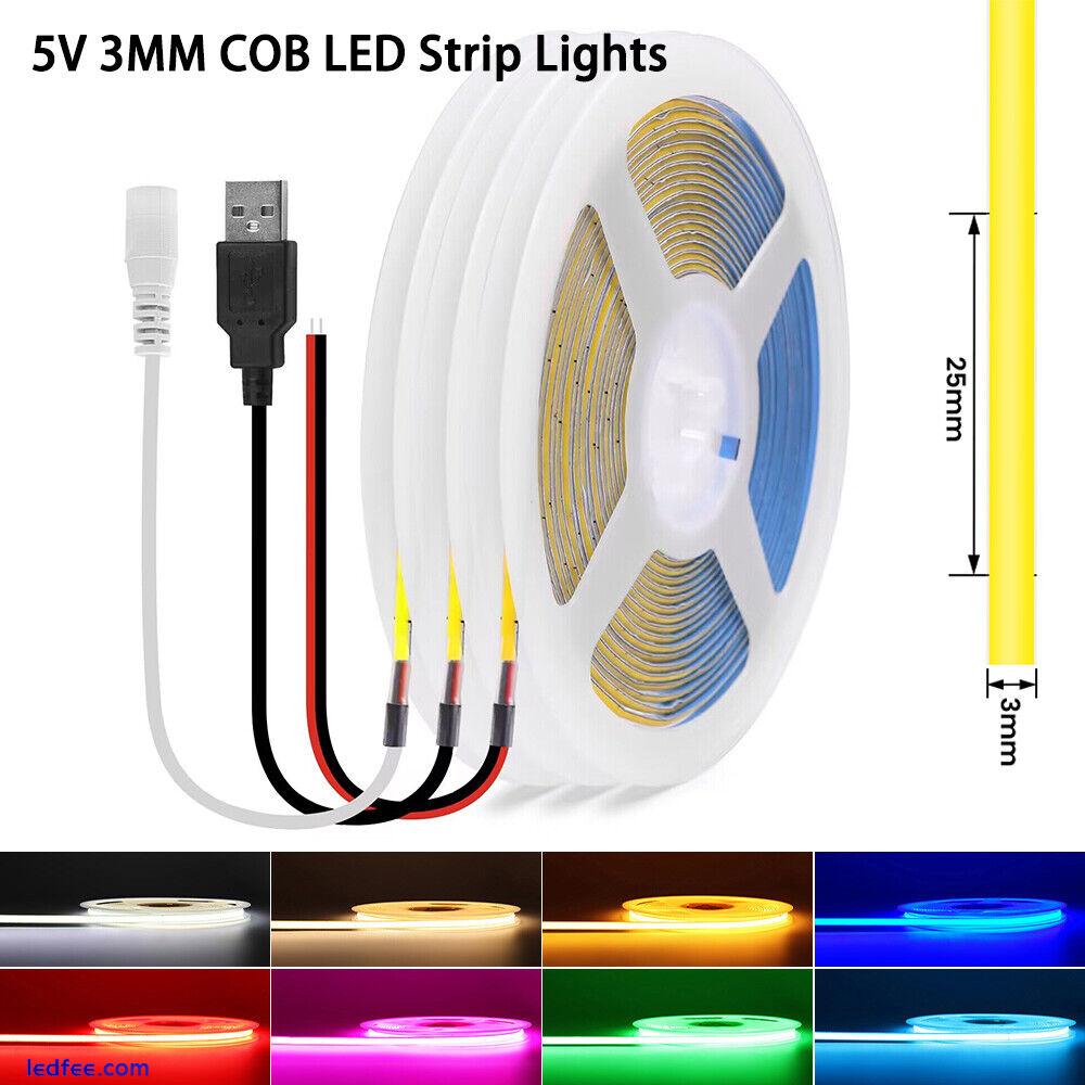 3MM Ultra Thin COB LED Strip 5V USB Flexible Tape Lights 320LEDs/m Self Adhesive 0 