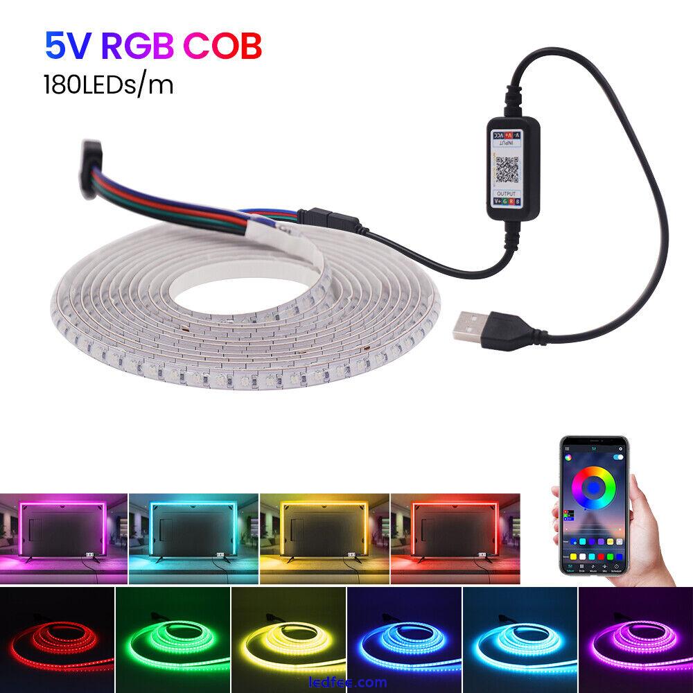 RGB LED COB Strip Lights 5V Flexible Tape Lamp Cabinet TV Backlight Bluetooth 3 