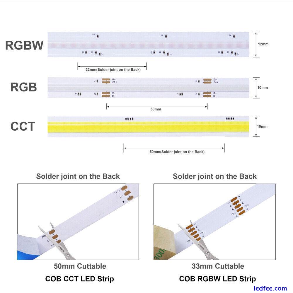 RGB CCT RGBW COB LED Strip Lights for Room Decor Flexible Cabinet Kitchen 1-5m 1 
