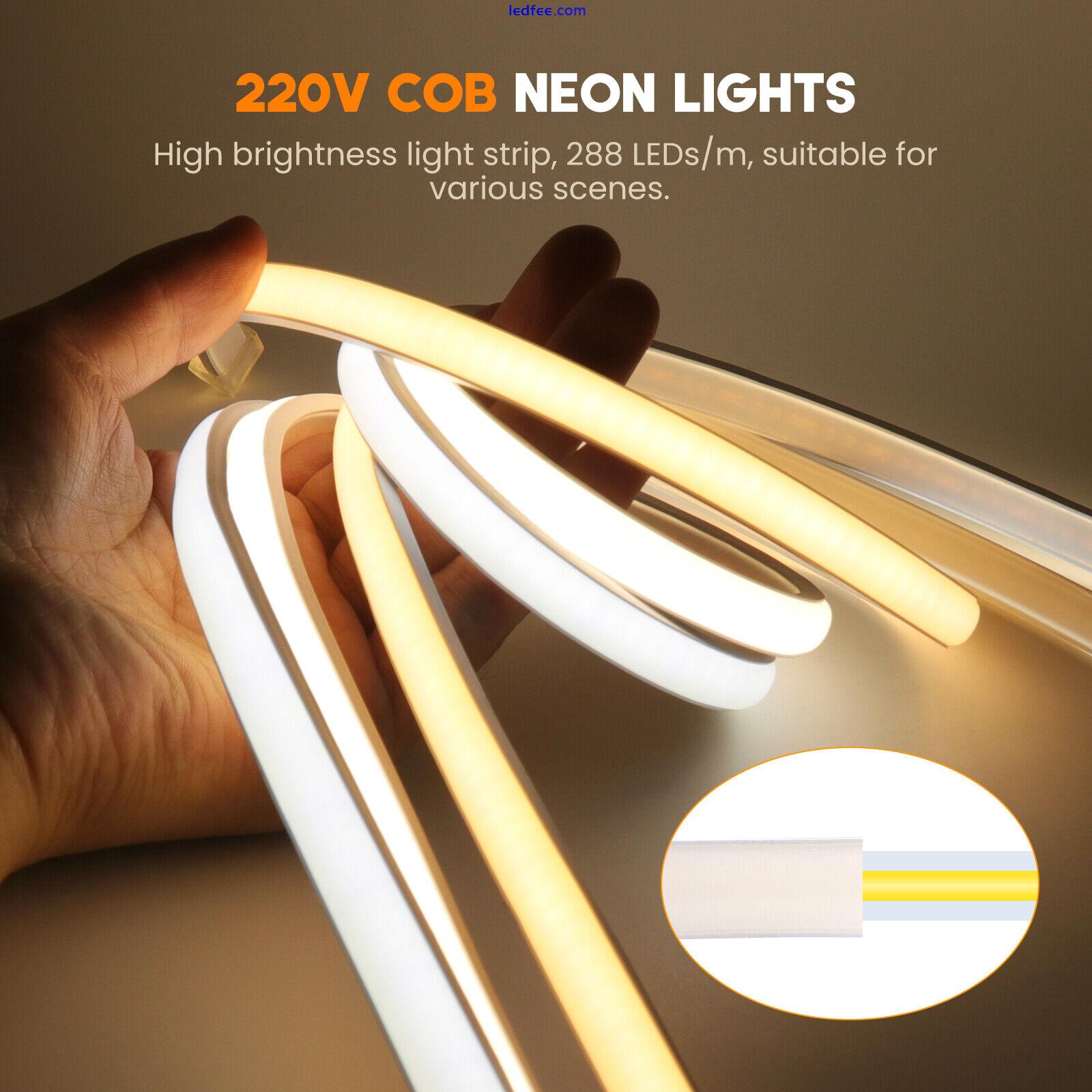 220V High Density COB LED Strip Flexible Neon Rope Lights Dimmer Kitchen Outdoor 1 