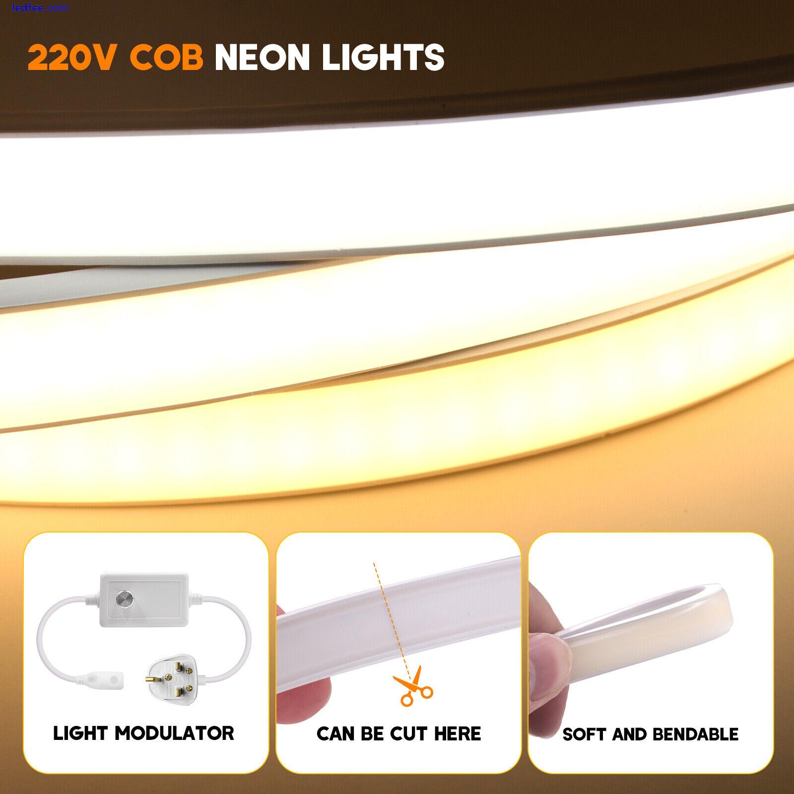 220V High Density COB LED Strip Flexible Neon Rope Lights Dimmer Kitchen Outdoor 3 