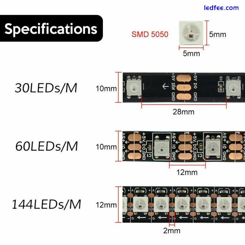 LED Strip WS2812B 5050 RGB 30/60/144LEDs/M WS2812 IC Individual Addressable 5V 4 