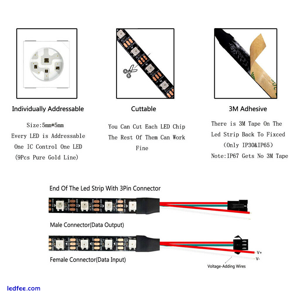 LED Strip WS2812B 5050 RGB 30/60/144LEDs/M WS2812 IC Individual Addressable 5V 1 