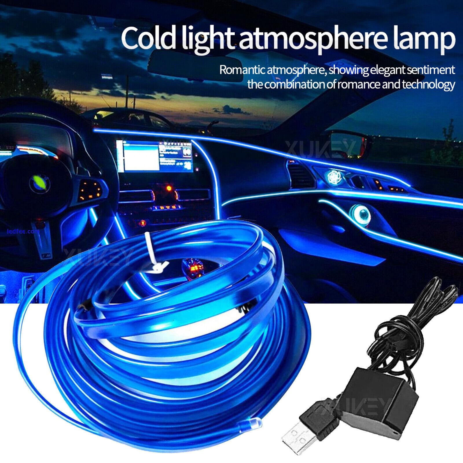 5M Interior USB El Wire String Strip Blue Cold Lights Set Ambient Car Dash Decor 0 