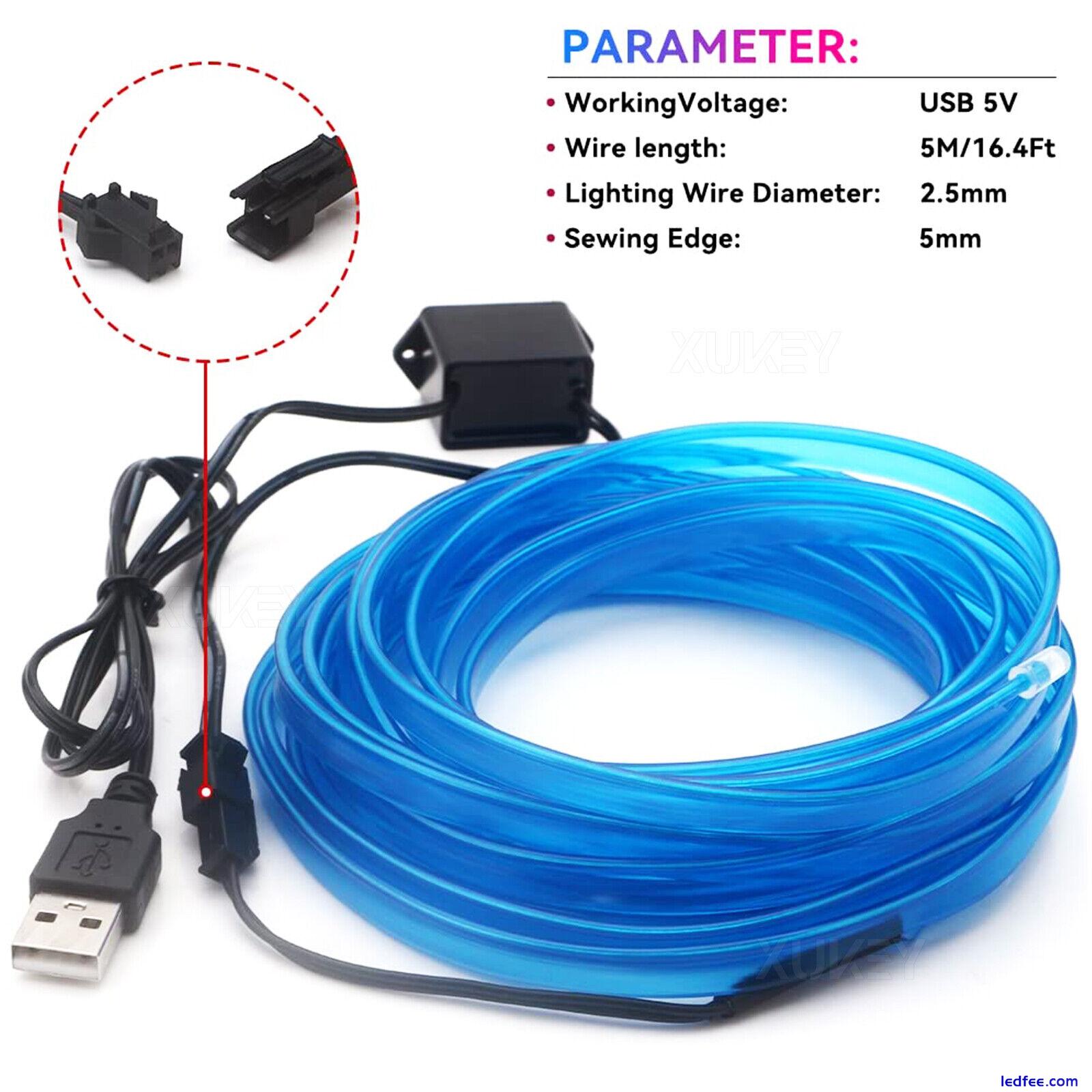 5M Interior USB El Wire String Strip Blue Cold Lights Set Ambient Car Dash Decor 1 