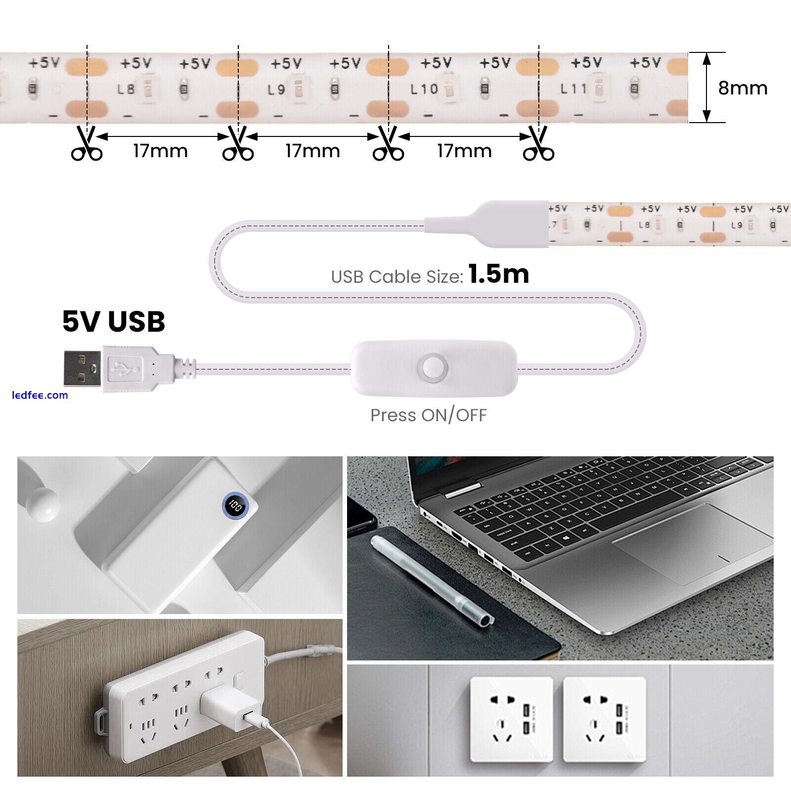 USB LED Strip Lights 1-5M SMD2835 Light Tape Cabinet Kitchen TV Backlight Switch 1 