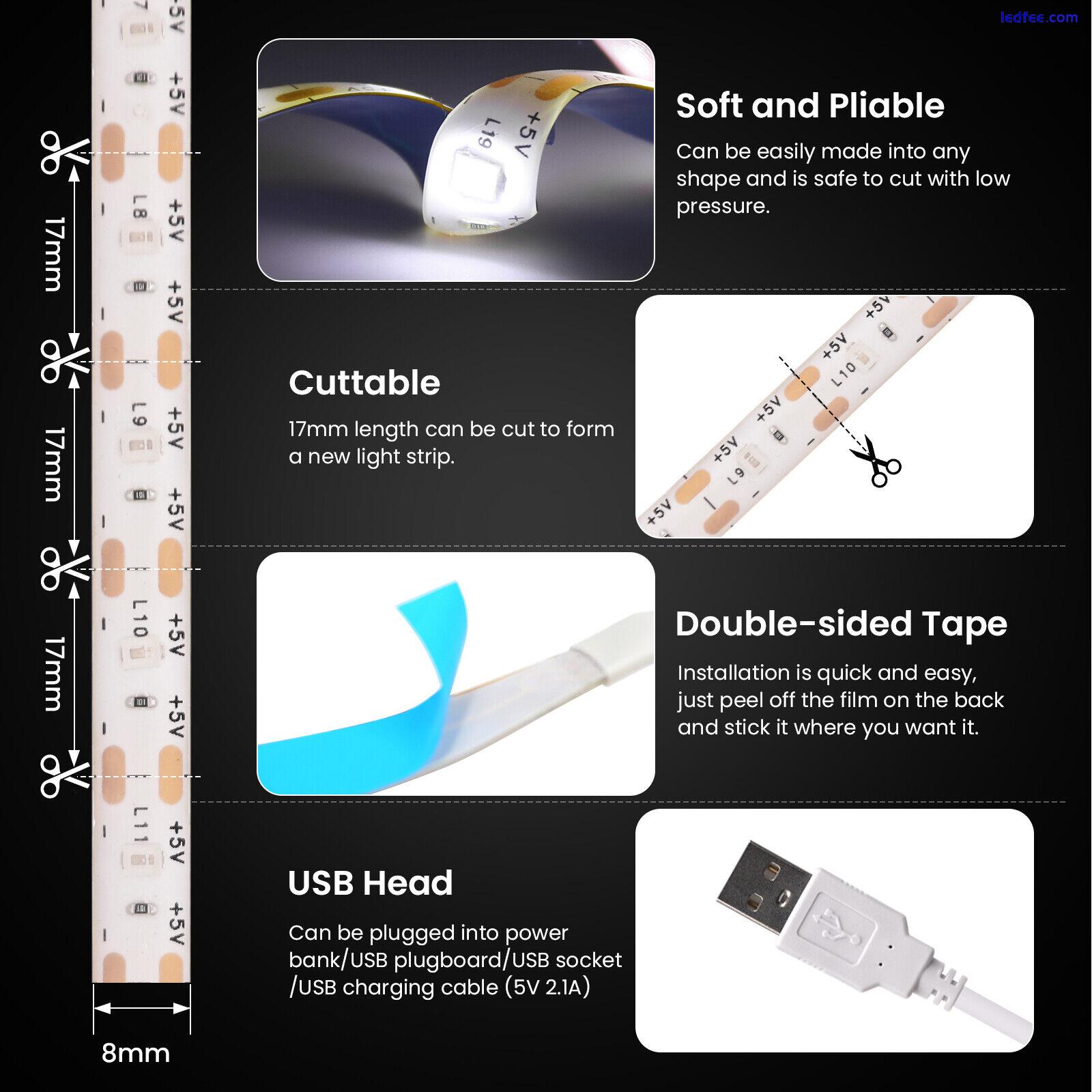 USB LED Strip Lights 1-5M SMD2835 Light Tape Cabinet Kitchen TV Backlight Switch 5 