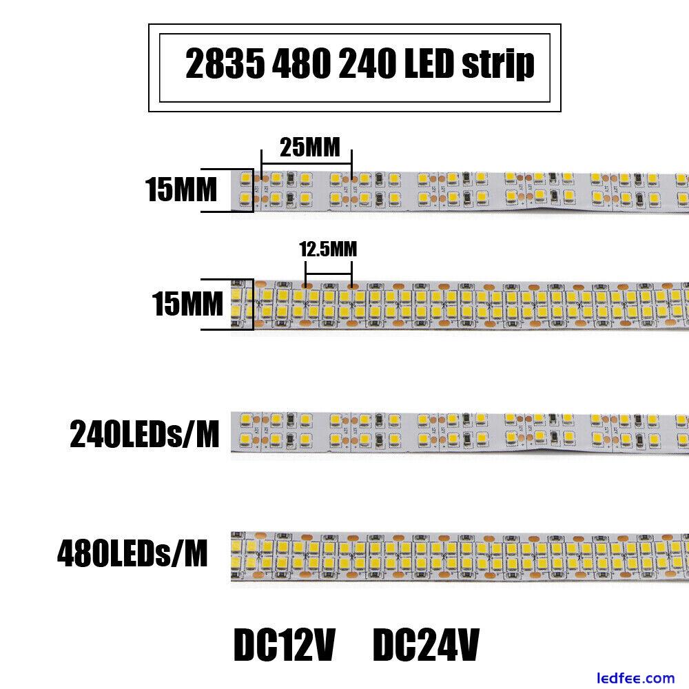 DC 12V 24V AC 220V 2835 SMD LED Strip Lamp 5m 60/120/240/480 LEDs/m Tape Light 4 