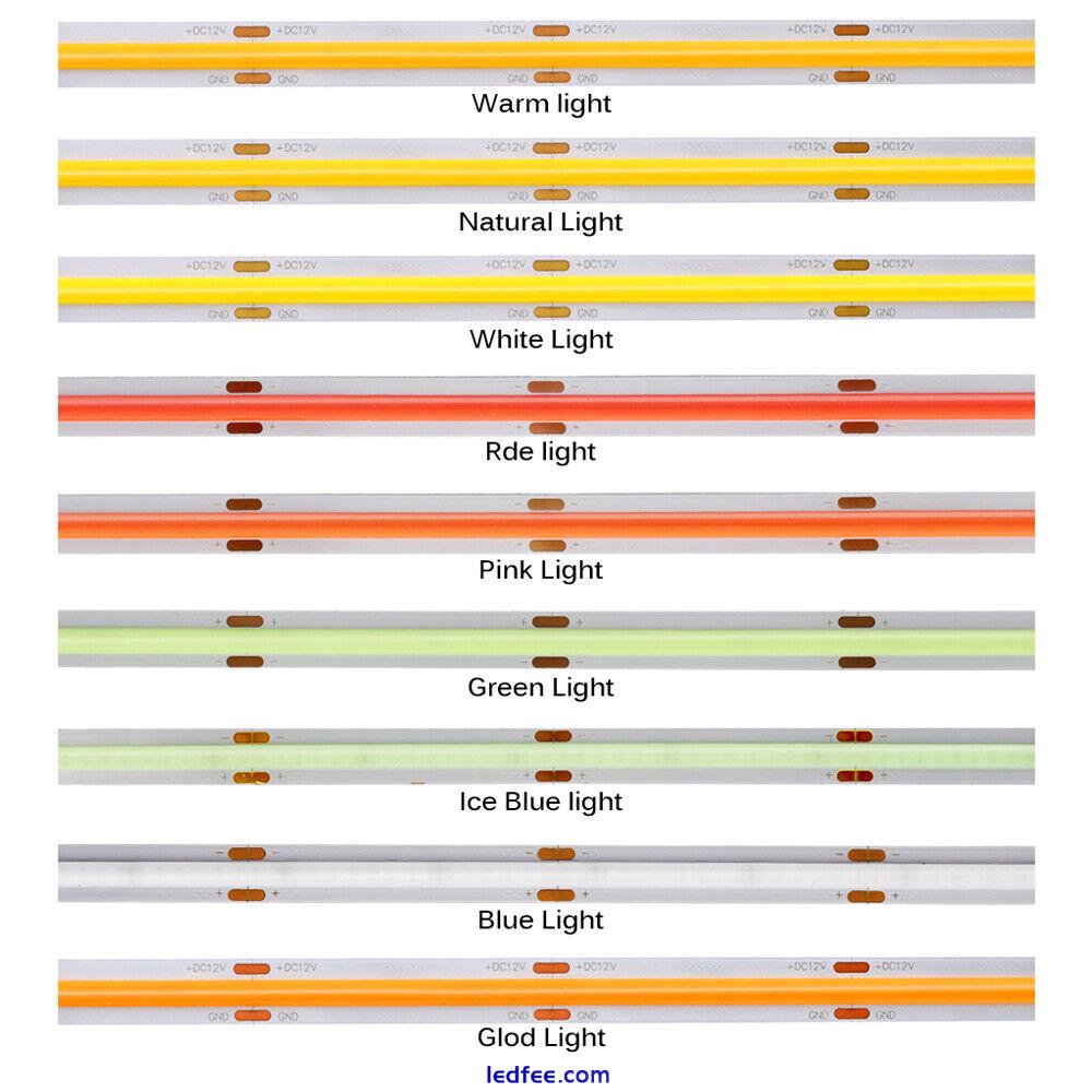 COB LED Dimmable Strip Light 8mm 480led/m High Density DC 12V 24V Flexible lamp 0 