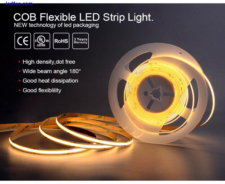 Seamless 12V COB LED Strip High Density Light Flexible Tape Rope Cabinet Kitchen 0 