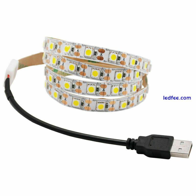 5V USB LED Strip Light White TV Backlight Lamp Self Adhesive Flexible Tape Wire 0 