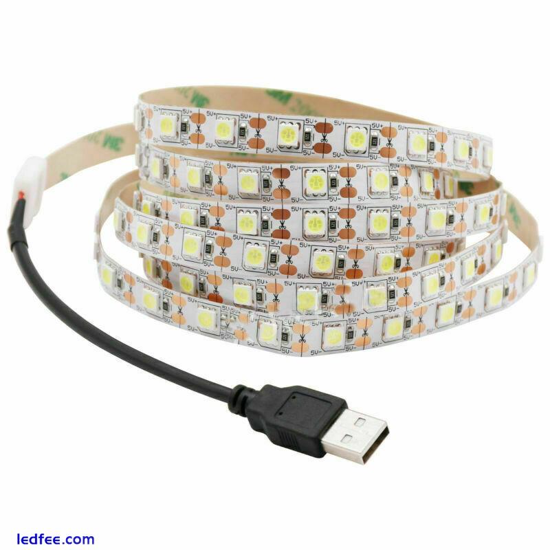 5V USB LED Strip Light White TV Backlight Lamp Self Adhesive Flexible Tape Wire 1 