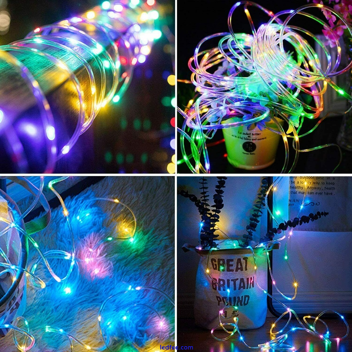 Solar Powered Rope LED String Fairy Lights Strip Waterproof Outdoor Garden Patio 0 