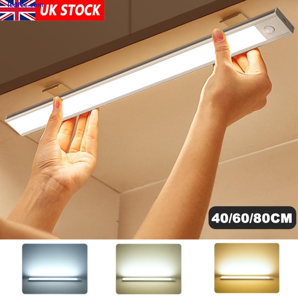 LED PIR Motion Sensor Strip Light Magnetic Cabinet Closet Lamp USB Rechargeable 2 