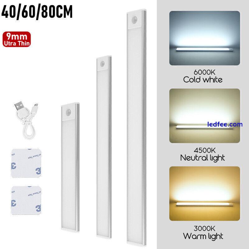 LED PIR Motion Sensor Strip Light Magnetic Cabinet Closet Lamp USB Rechargeable 4 