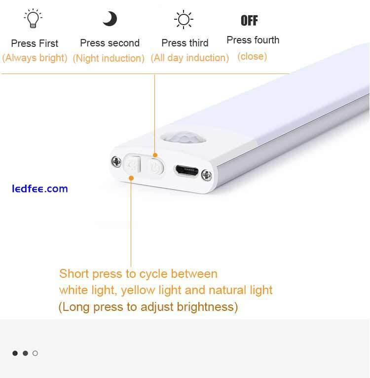 LED PIR Motion Sensor Strip Light USB Rechargeable Magnetic Cabinet Closet Lamp 5 
