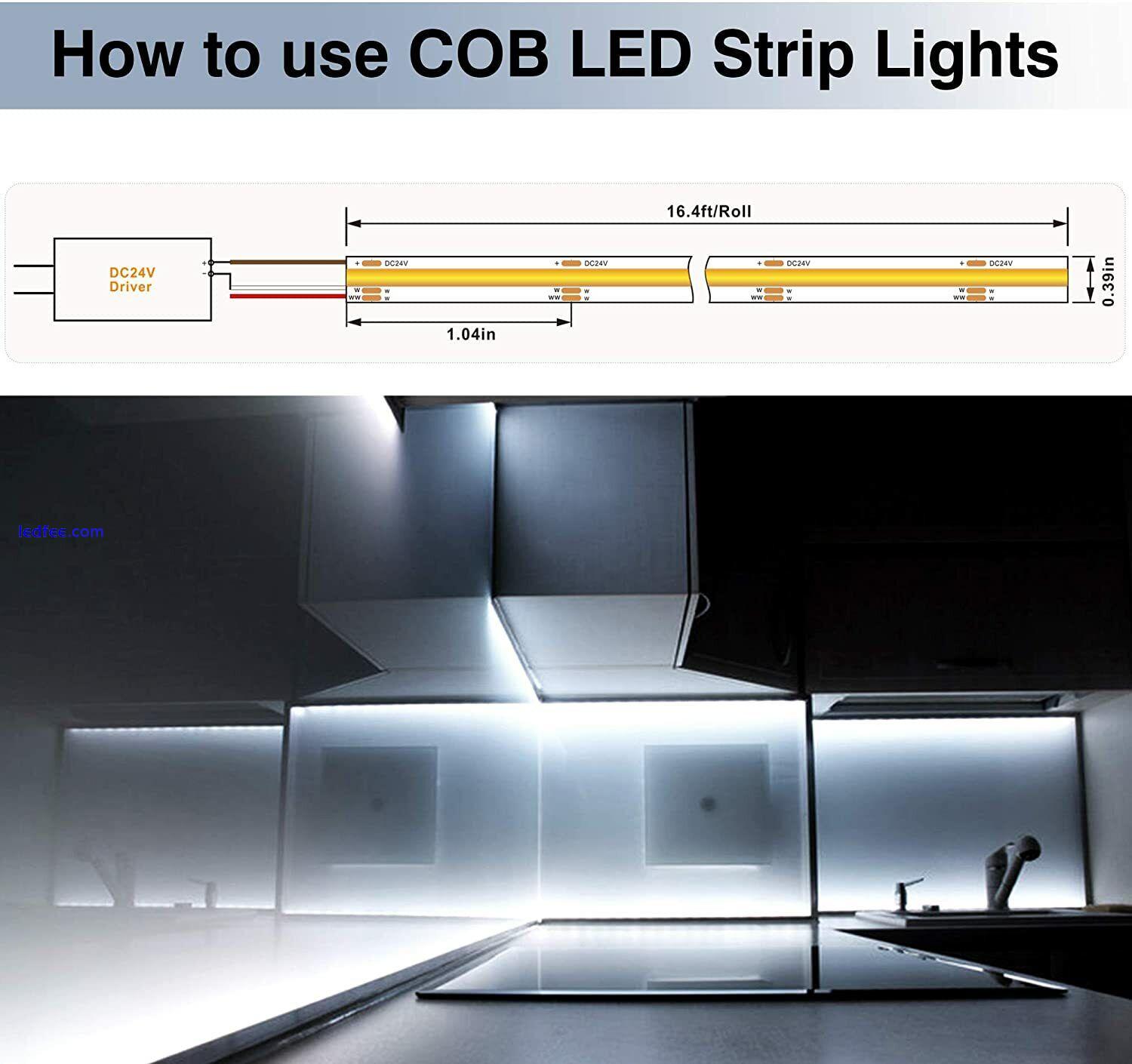 FOB CCT 608LED/m COB LED Strip light RA90 Flexible 12V 24V Dimmable double White 5 