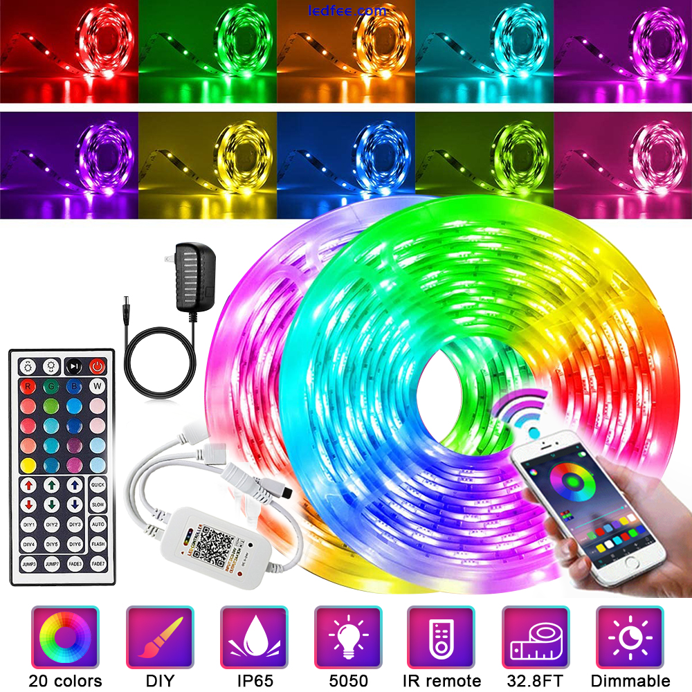 Bluetooth 49.2 FT 5050 RGB Waterproof LED Strip Light light SMD 44 Key Remote 1 