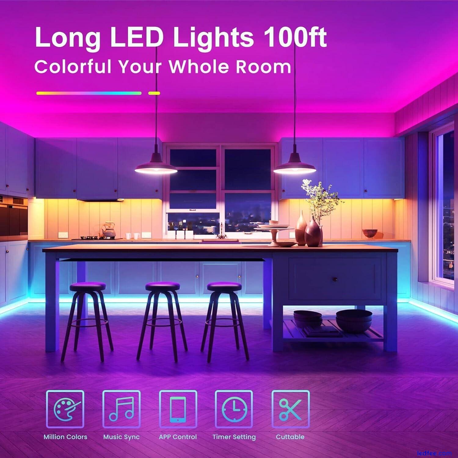 New LED Strip Lights 100ft Music Sync Bluetooth 5050 RGB Room Light with Remote 1 