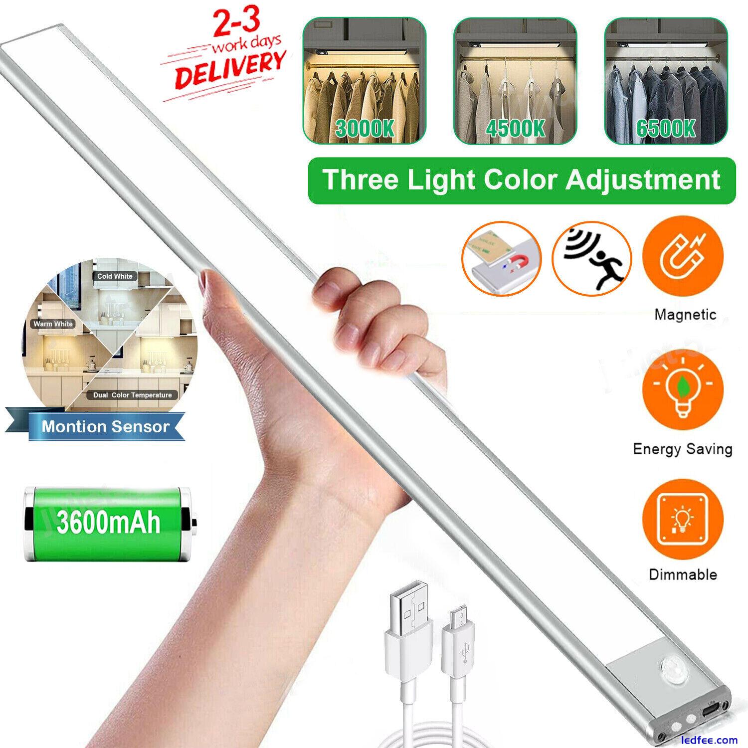 Cordless LED PIR Motion Sensor Lights Strip Cabinet Closet Lamp USB Rechargeable 0 