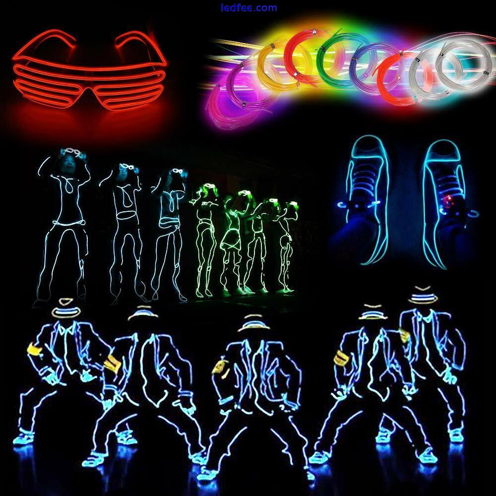 Neon LED Lights Glow EL Wire String Strip Rope Tube Car Interior Battery Powered 0 