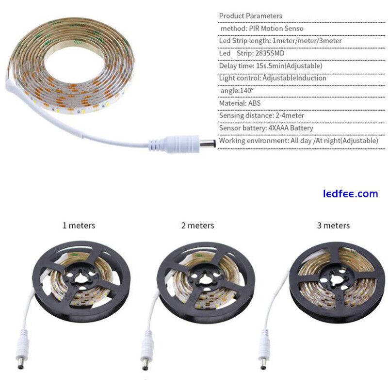 Battery Powered LED Strip Lights Wireless PIR Motion Sensor Under Cabinet Lights 3 