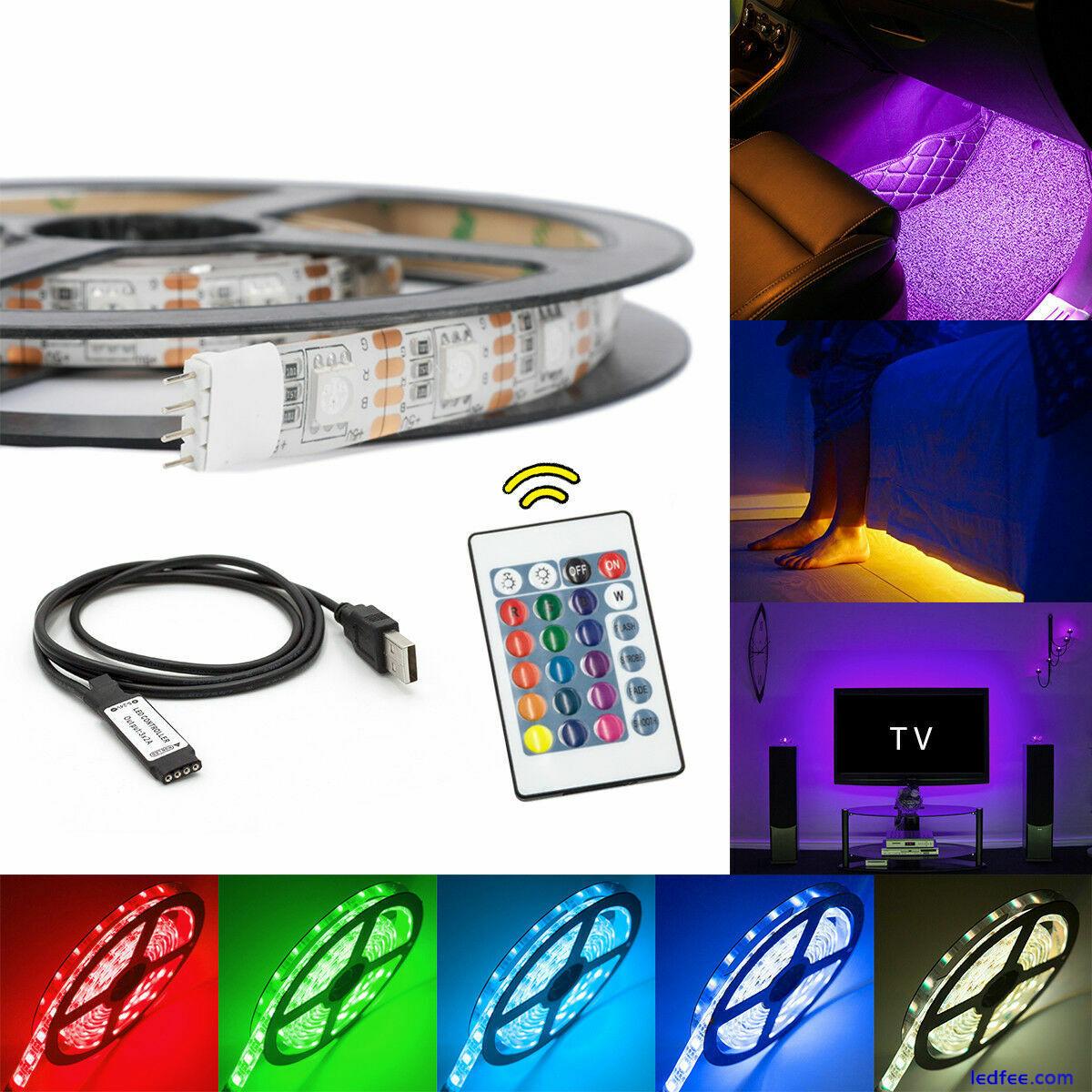 USB TV Backlight LED Strip Lights 5050 RGB Lighting 1-5m Strips Remote Control  0 