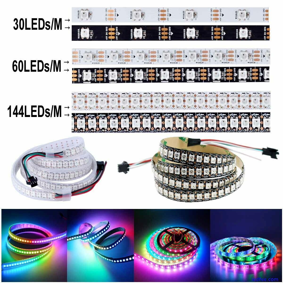 WS2812B LED Strip Light 1-5M 30/60/144LEDs/M TV RGB DC 5V Light WS2812E IC UK 2 