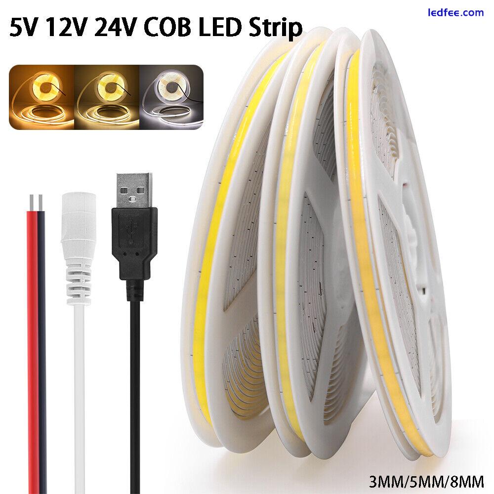 5V 12V 24V COB LED Strip Light 3mm 5mm 8mm Flexible Tape Cabinet Lighting White 0 