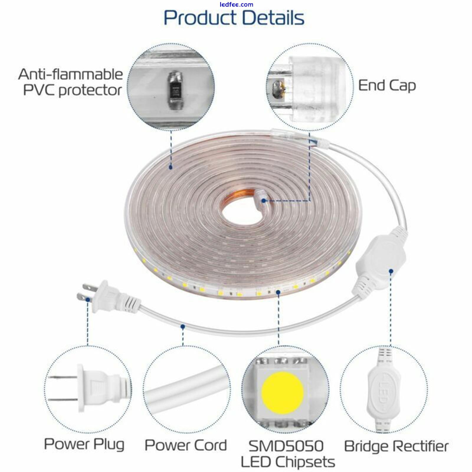 20° AC 110V SMD 5050 6500K Flexible LED Strip Lights Waterproof Strip Rope 4 