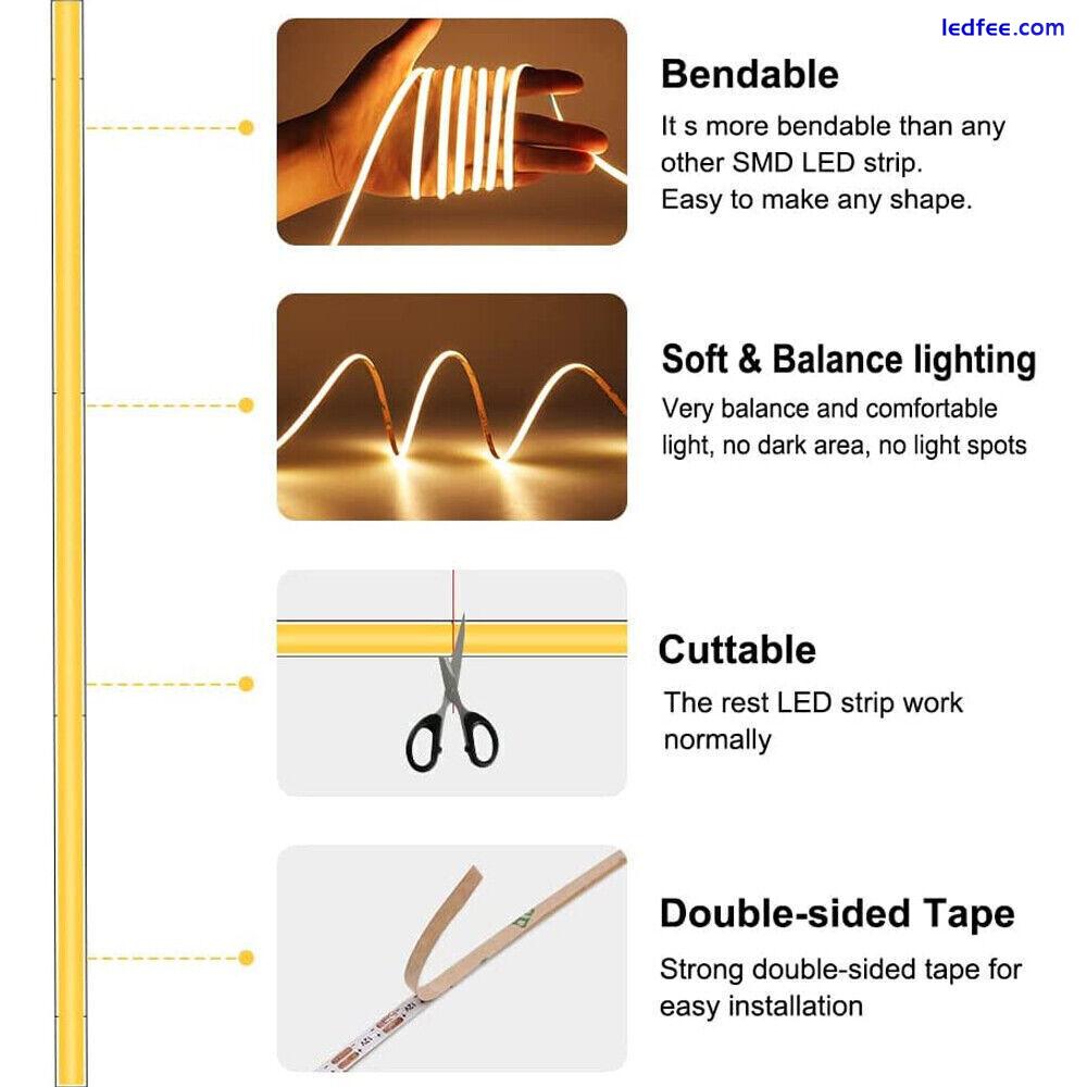 5mm COB LED Strip Lights Dimmable Home Decor 32o0LEDs/m High Density 12V 2 