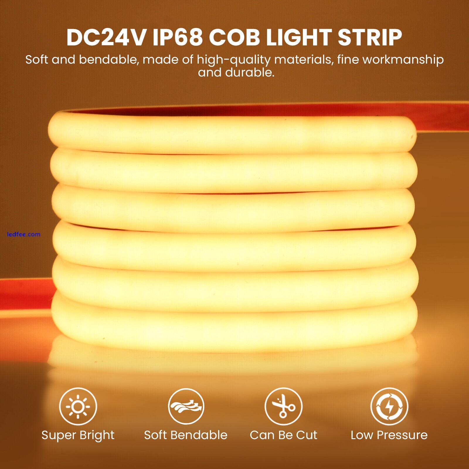 24V Neon COB LED Strip Lights IP68 Waterproof In/Outdoor Lighting Self Adhesive 5 