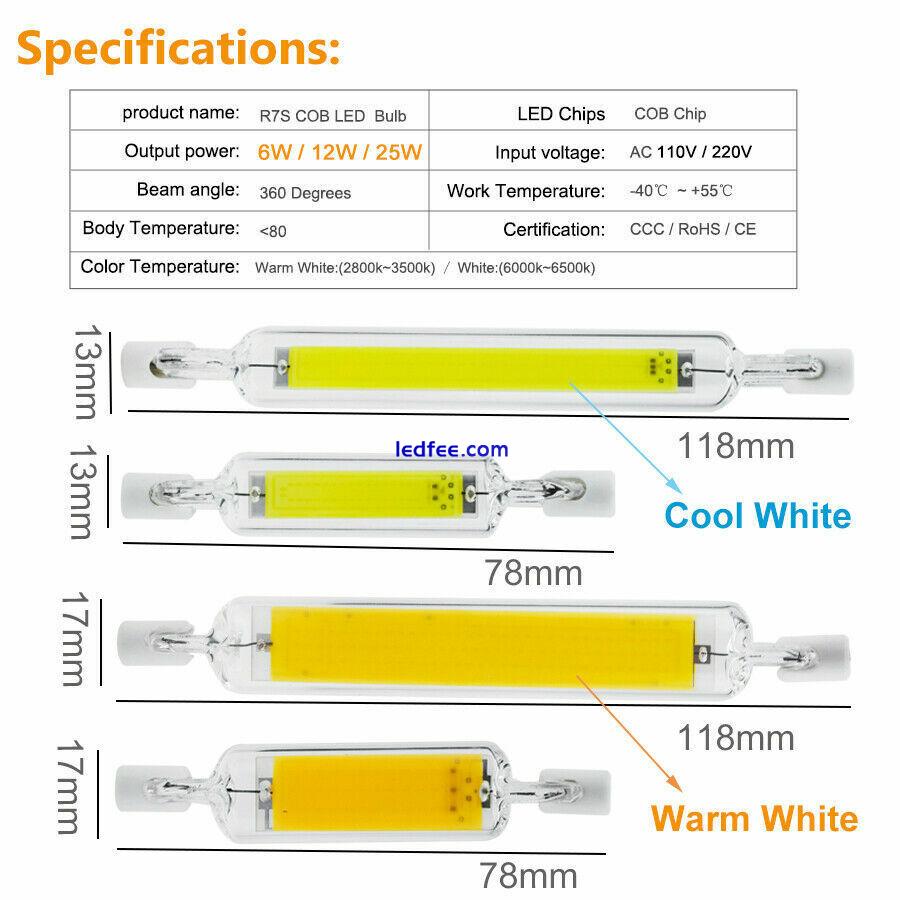 1X 4X 10X R7s LED COB Flood Light Bulbs 78mm 118mm Dimmable 6W 12W 25W Lamps RE 0 