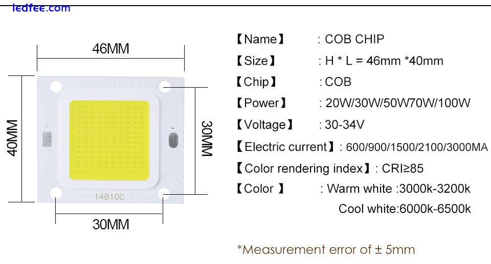 10W 20W 30W 50W 70W 100W LED Chip COB High Power SMD White Fit Floodlight DIY 1 