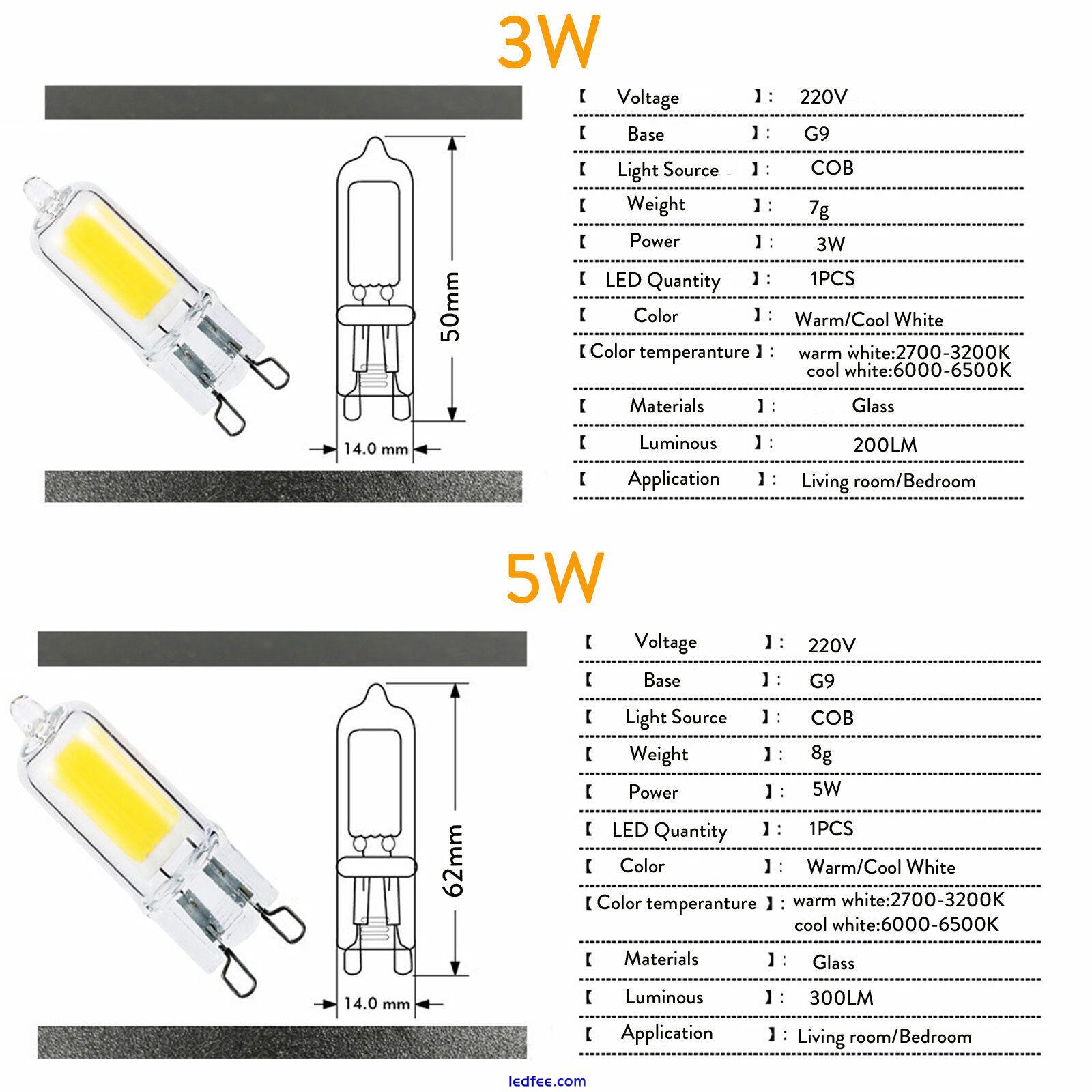 G9 240V COB LED Bulbs 3W 5W Glass Crystal Light Replace 25W 45W Halogen Lamps 3 