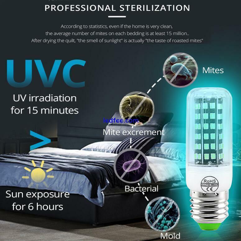 E27 2385 SMD LED Sterilize 250nm UV-C Light Germicidal UV Bulb Lamp Disinfection 1 