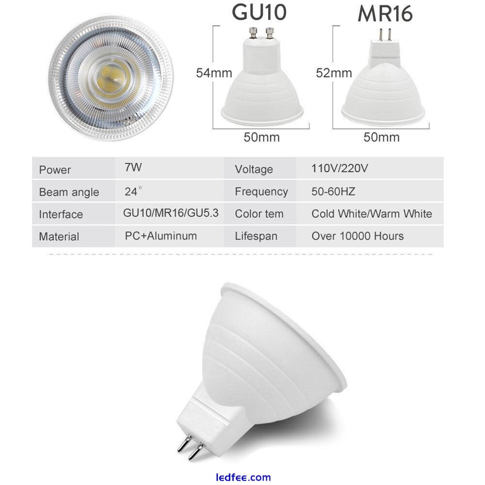 Dimmable COB LED Spotlight 7W GU10 MR16 GU5.3 Light Bulbs 220V 240V White Lamps 3 
